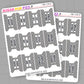 Sheet of planner stickers with month names and 'Sugar Pop Fizz' branding on a gray background.