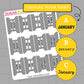 Sheet of planner stickers with text design options on a gray background