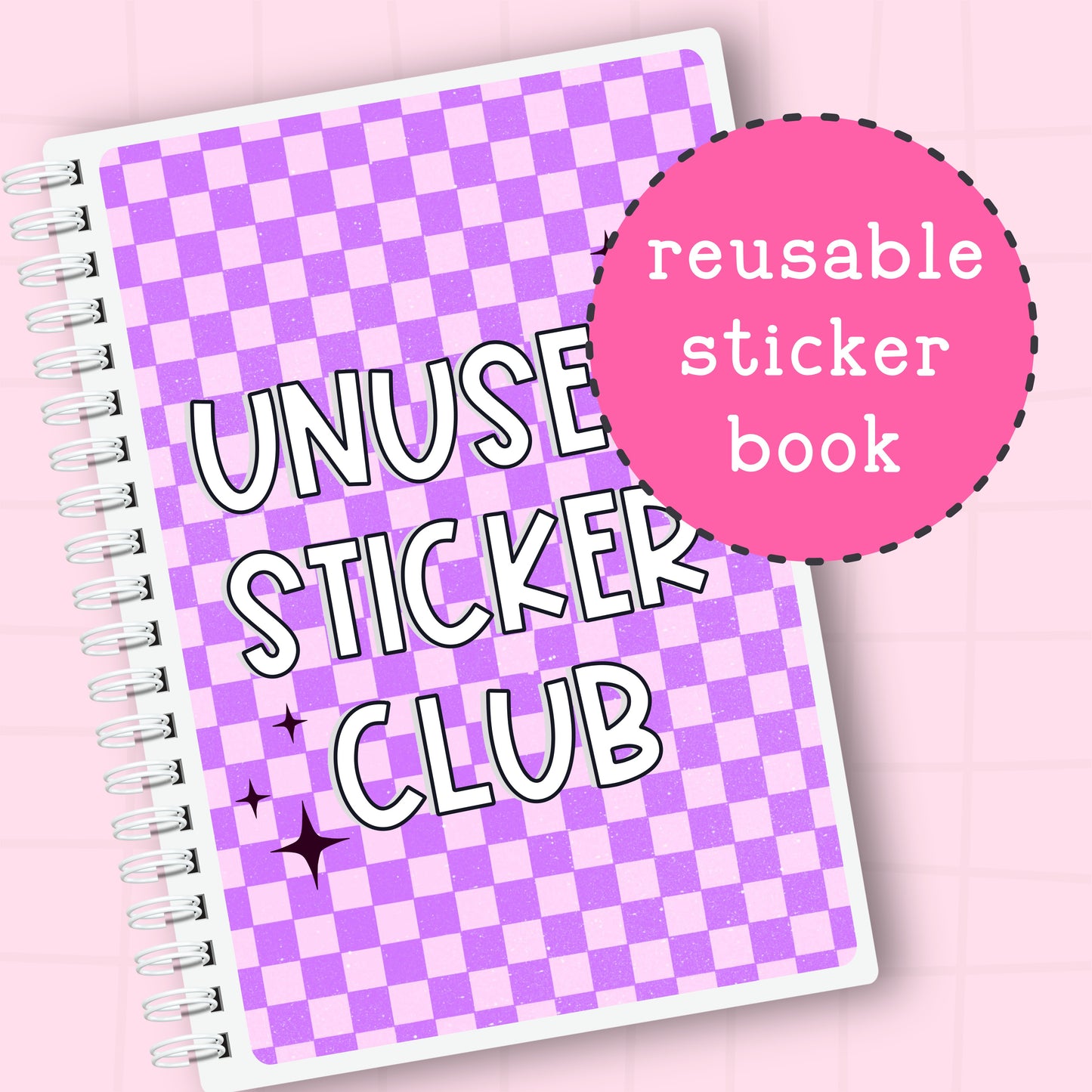 Unused Sticker Club (purple) - Reusable Sticker Book - 5x7 or 4x6