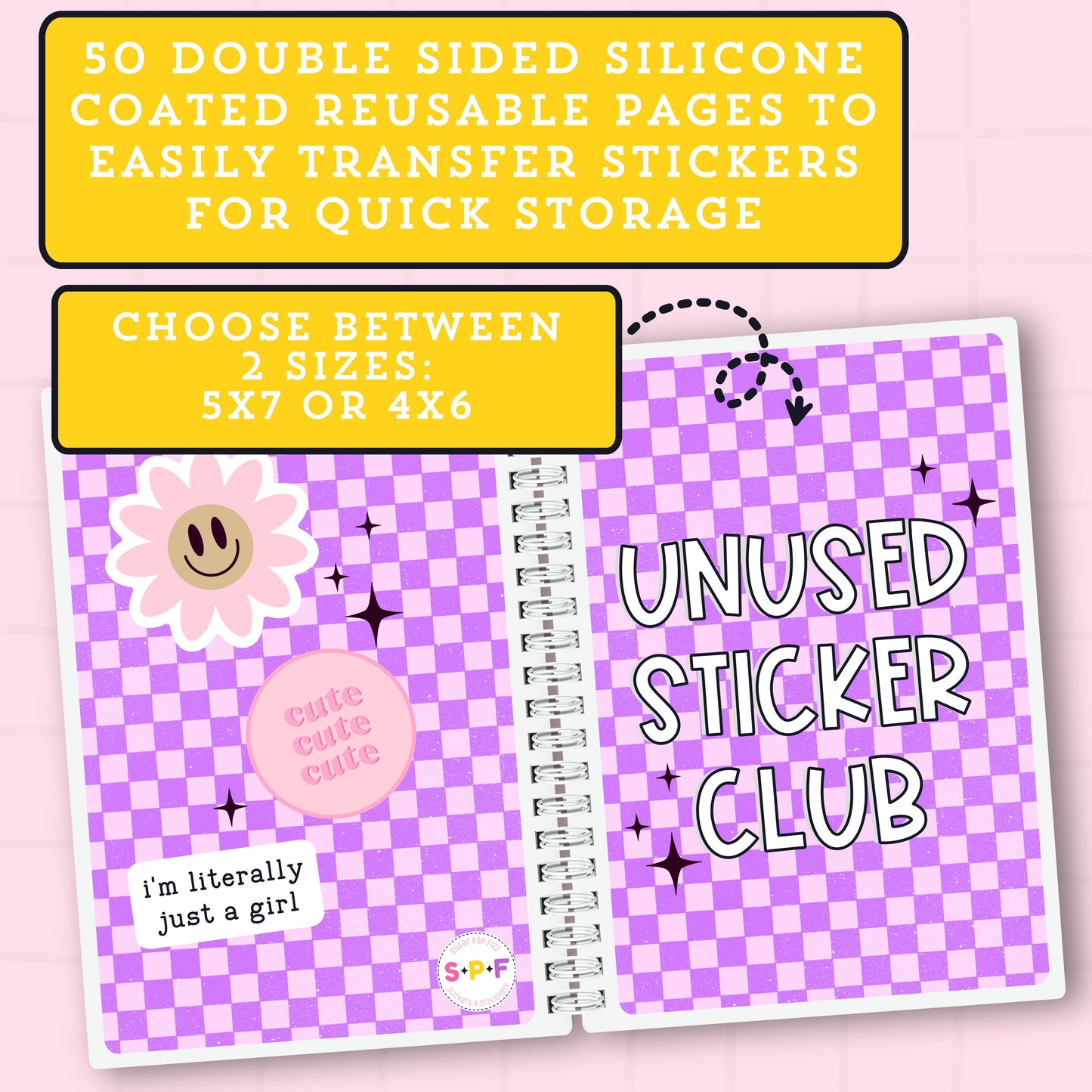 Unused Sticker Club (purple) - Reusable Sticker Book - 5x7 or 4x6