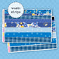 Collection of blue washi strips with various patterns on a blue background