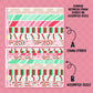 Set of washi tape strips with candy cane design on a pink background
