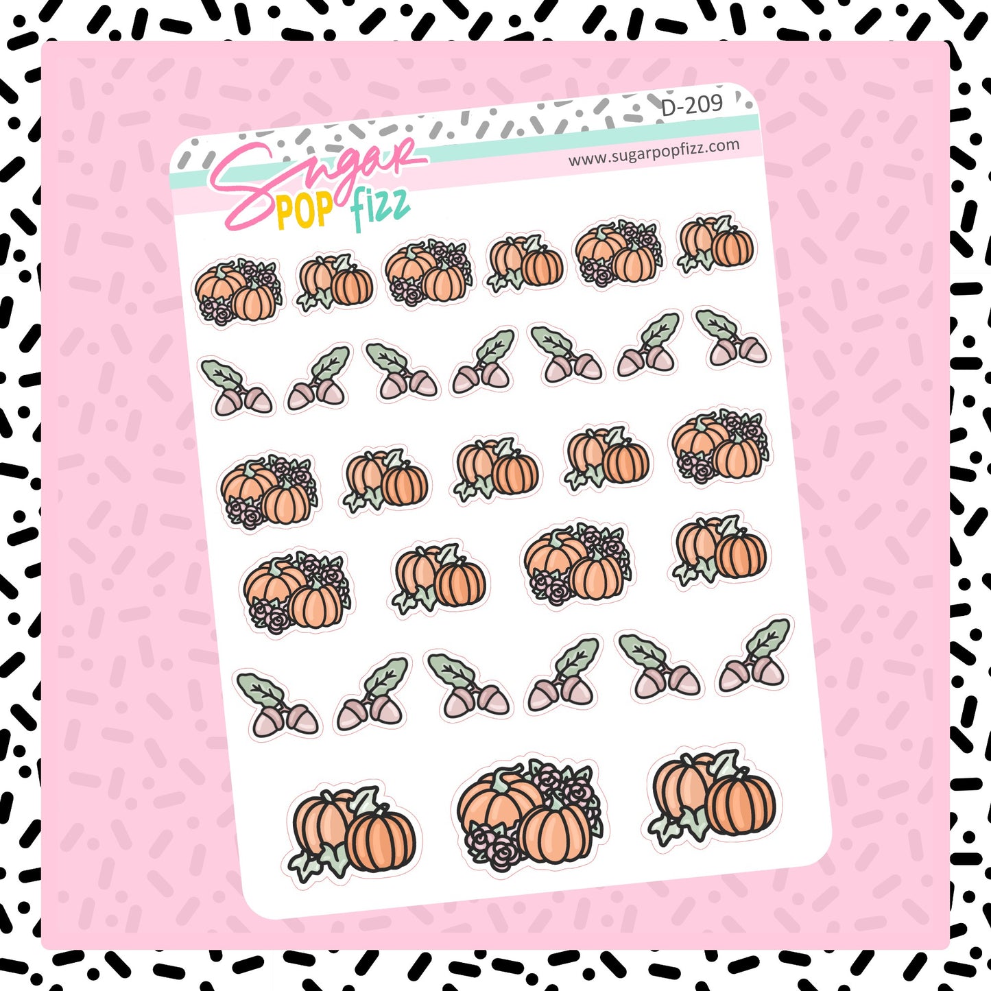 Fall Pumpkin & Acorn Doodle Stickers - D209