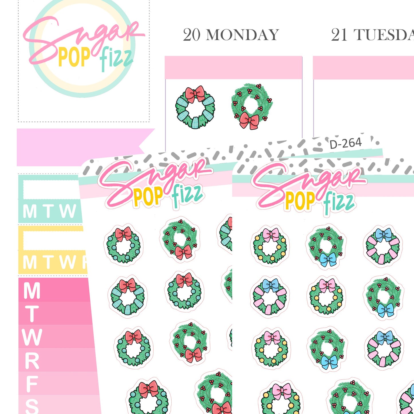 Holiday Wreath Doodle Stickers - D264