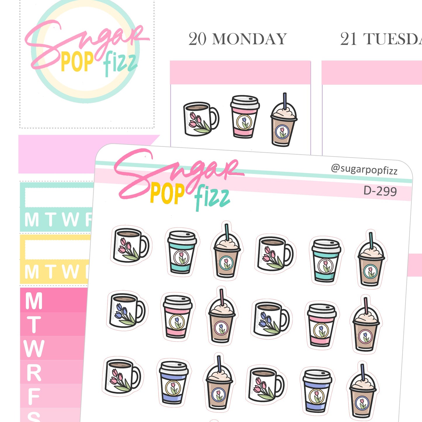 Spring Coffee Doodle Stickers - D299