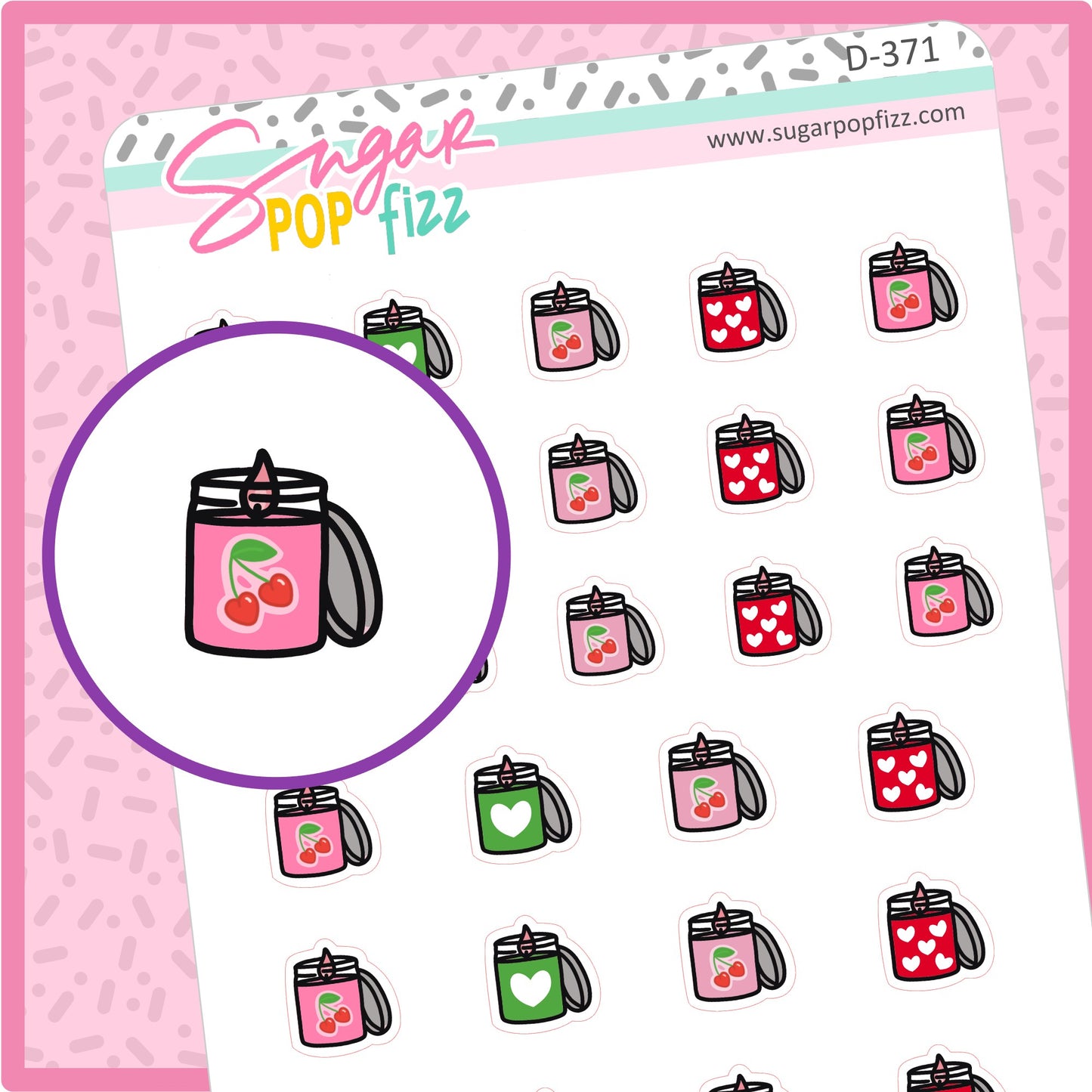 Cherry Love Candle Doodle Stickers - D371 - RETIRING 12/6