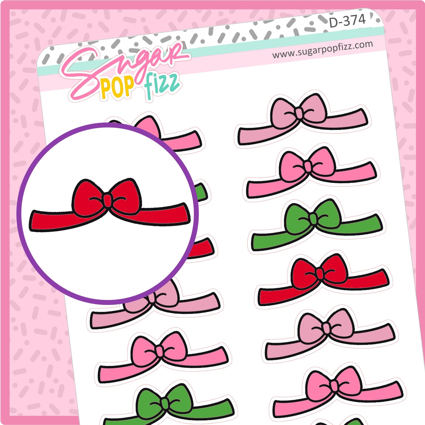 Cherry Love Bow Divider Doodle Stickers - D374
