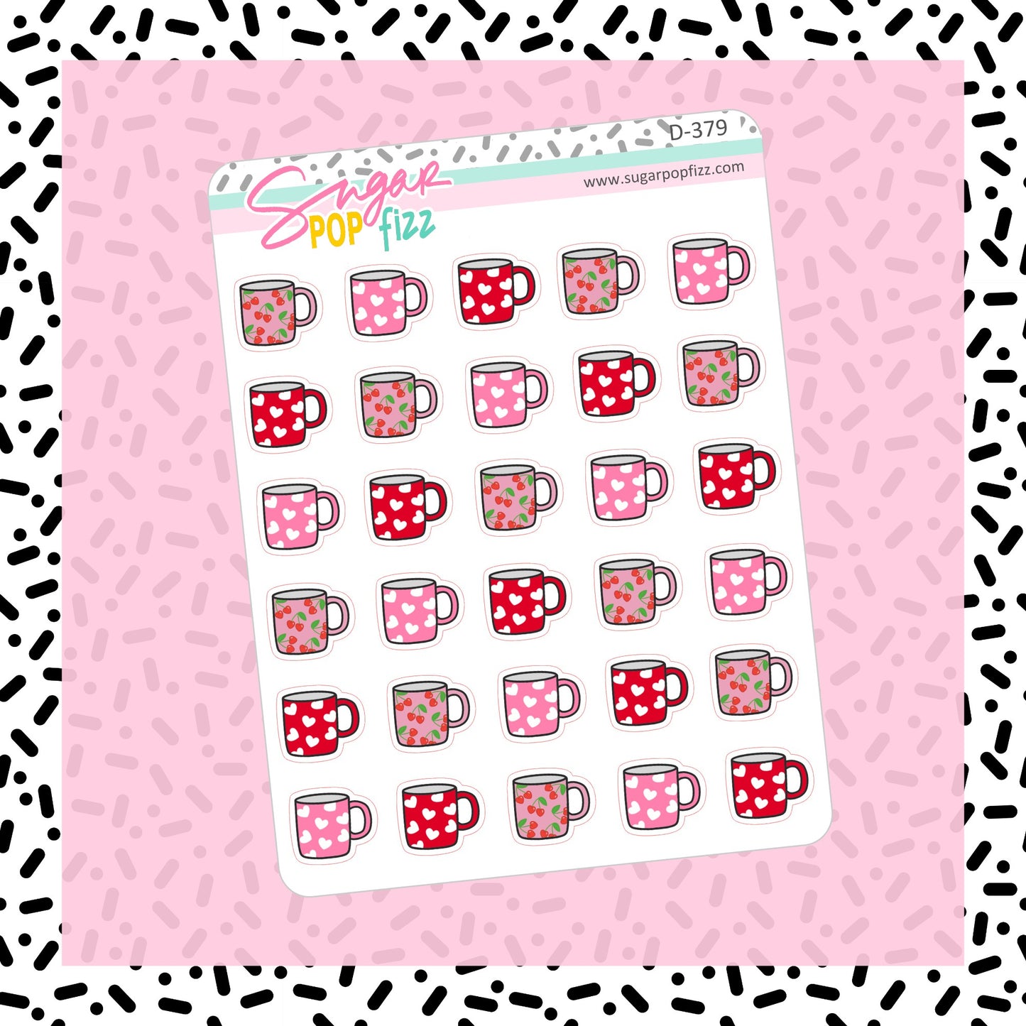 Cherry Love Cup Doodle Stickers - D379
