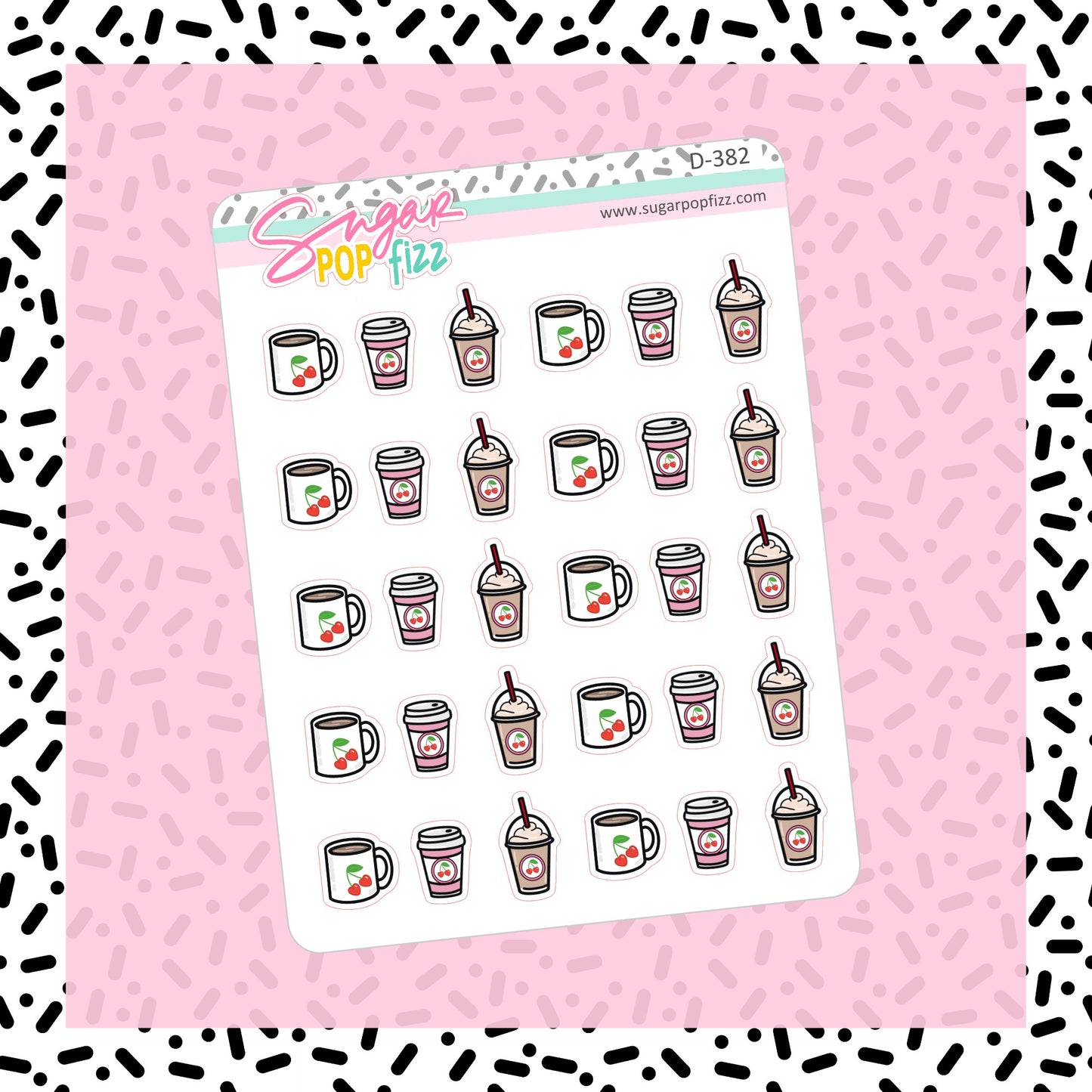 Cherry Love Coffee Doodle Stickers - D382