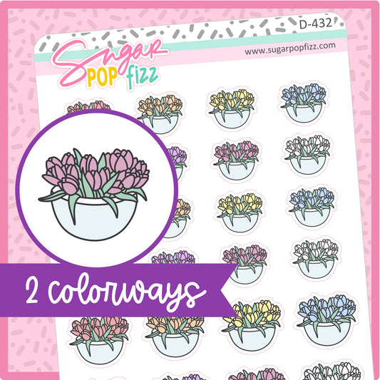Bowl of Tulips Doodle Stickers - D432