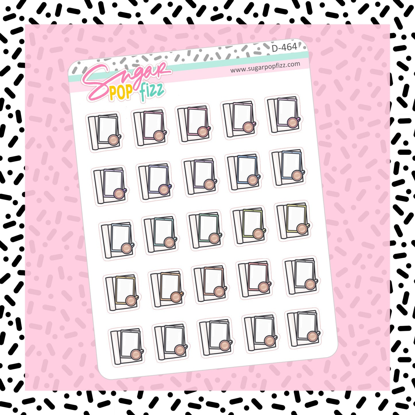 eReader & Coffee Doodle Stickers - D464