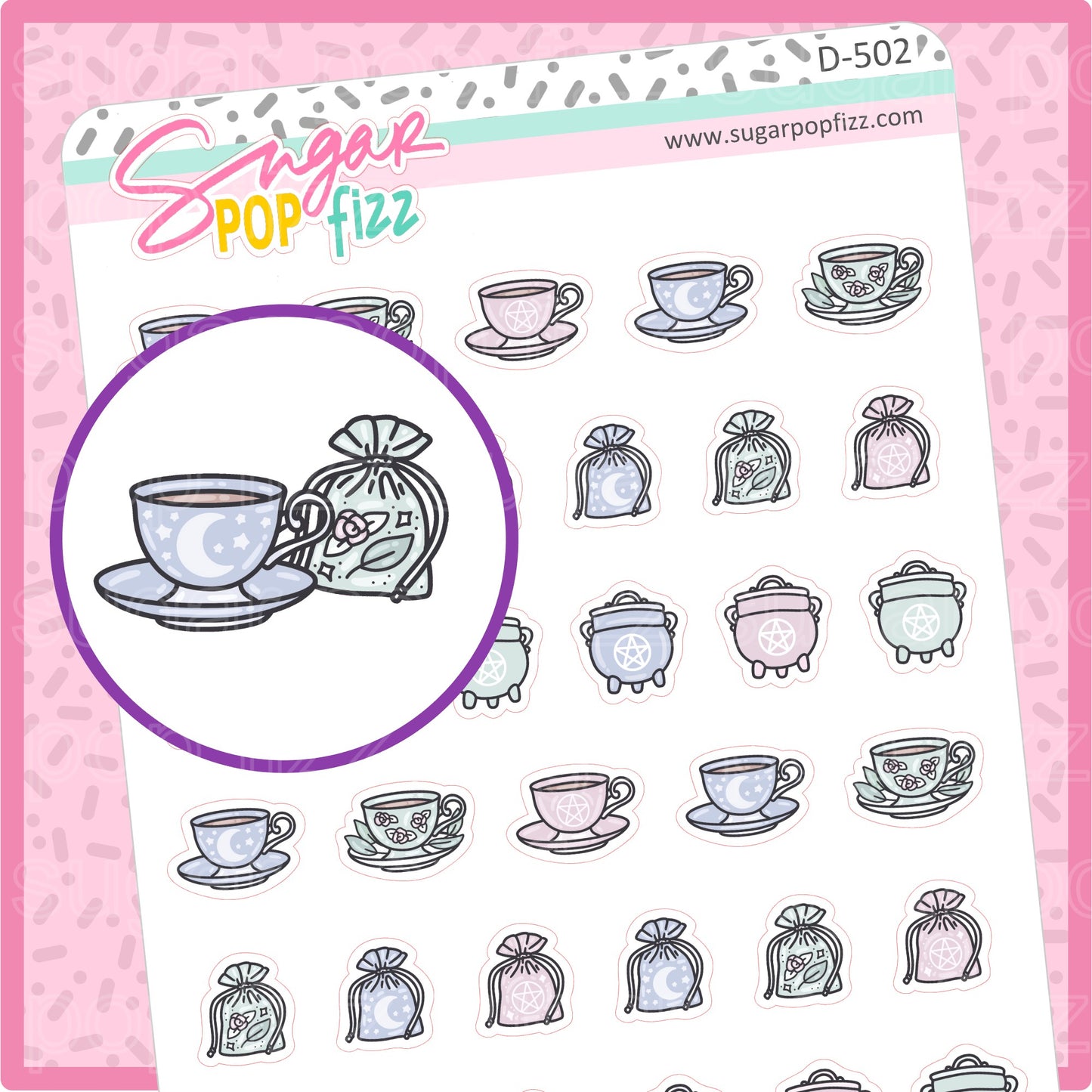 Witchy Tea Doodle Stickers - D502