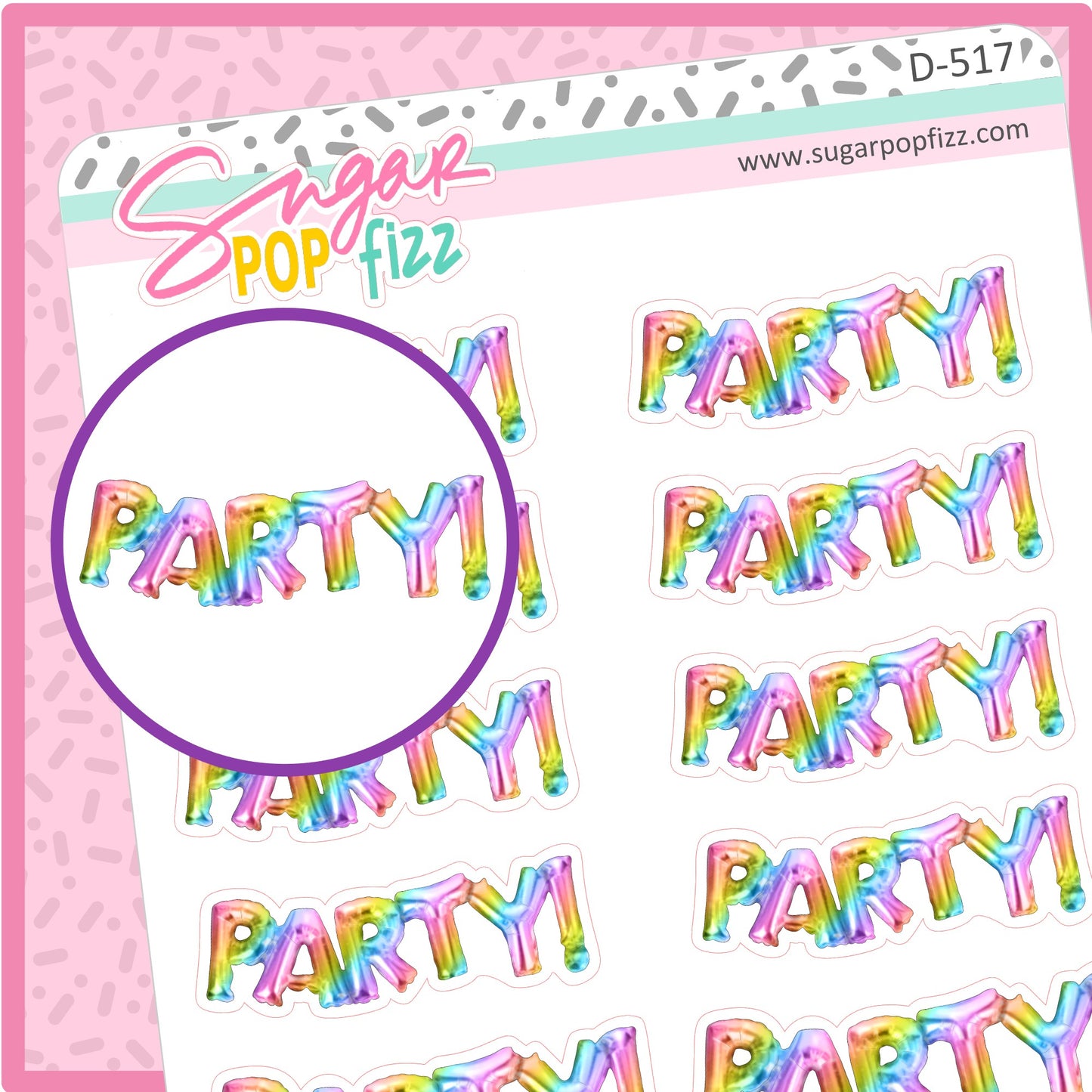 Rainbow Party Balloons Doodle Stickers - D517