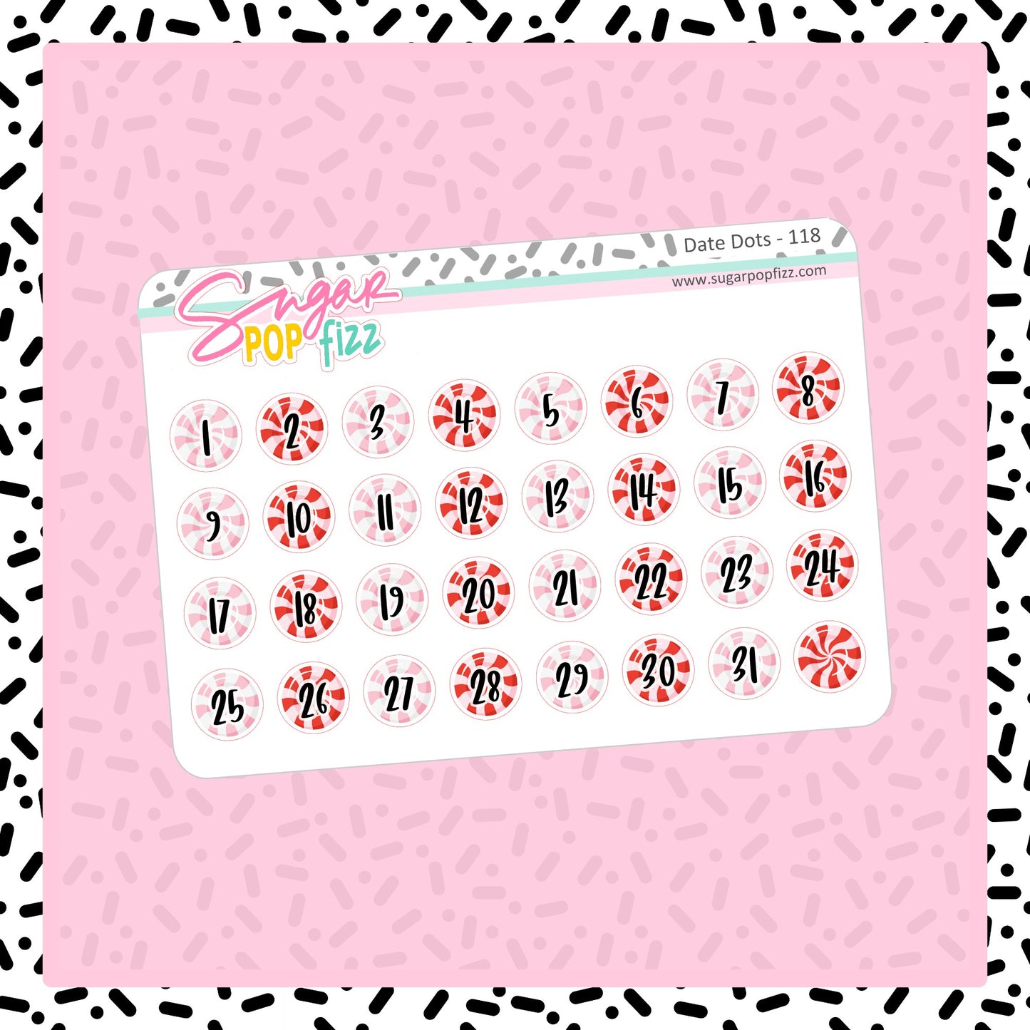 Peppermint Date Dot Stickers -DD118