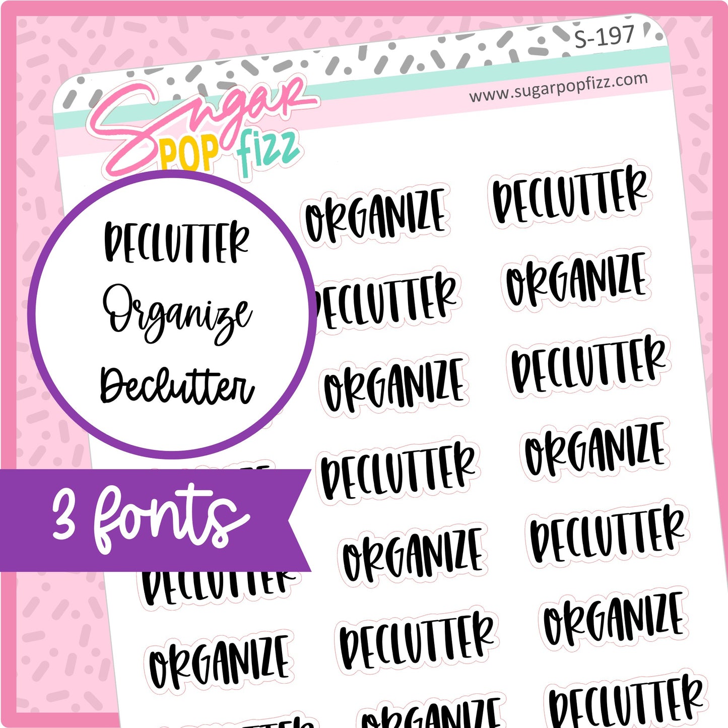 Declutter & Organize Script Stickers - S197