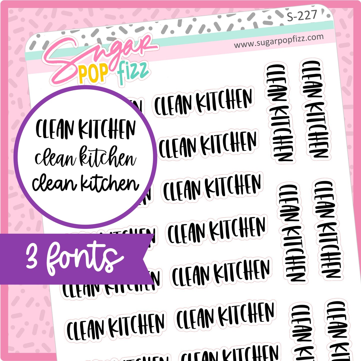 Clean Kitchen Script Stickers - S227