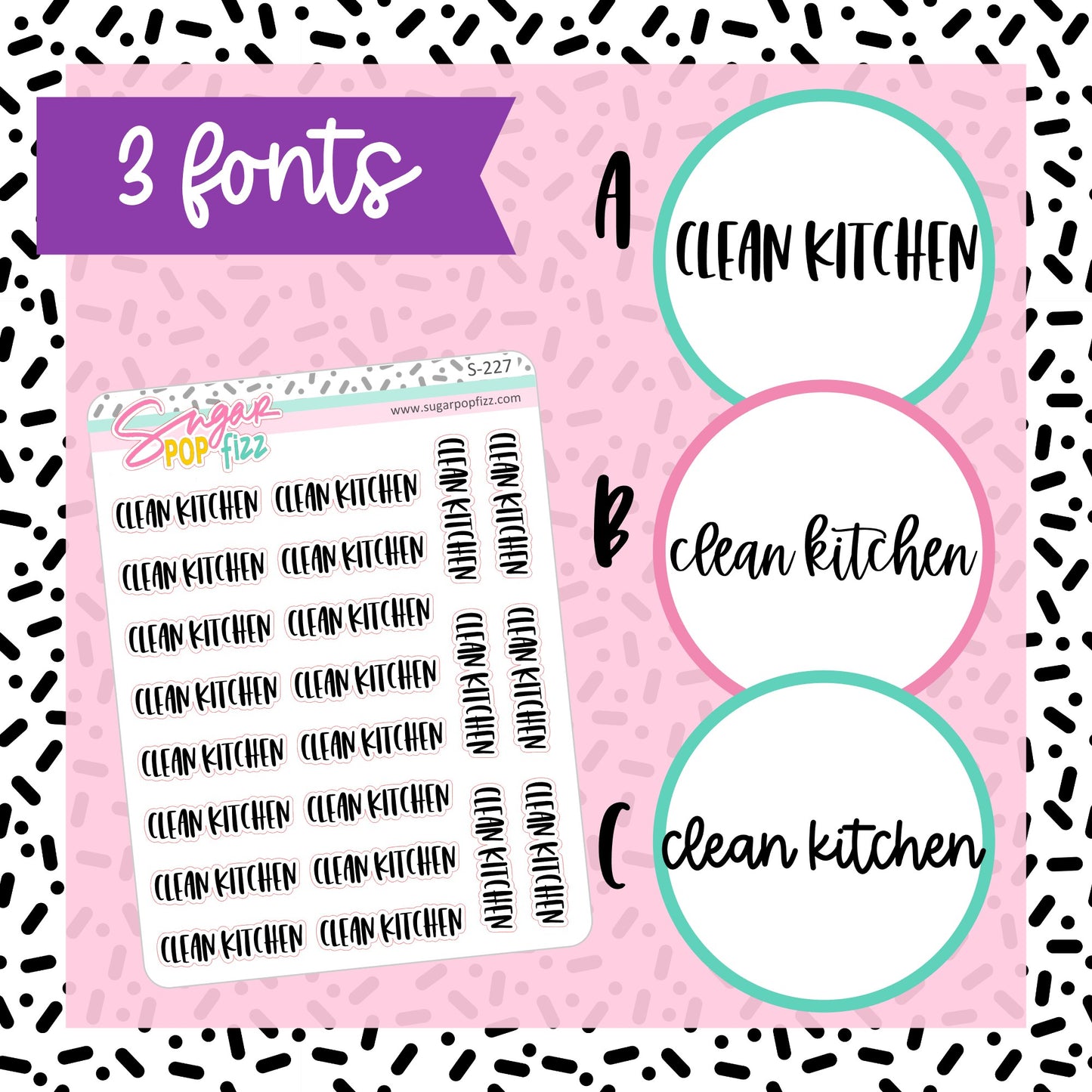 Clean Kitchen Script Stickers - S227