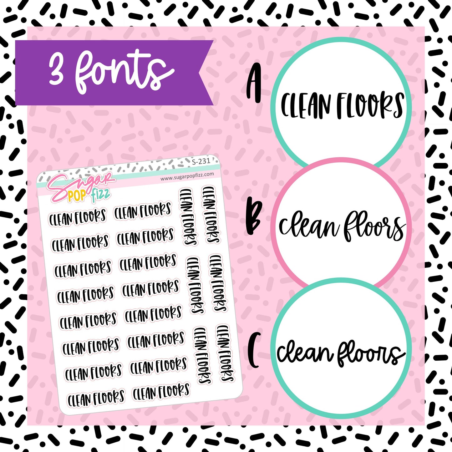 Clean Floors Script Stickers - S231